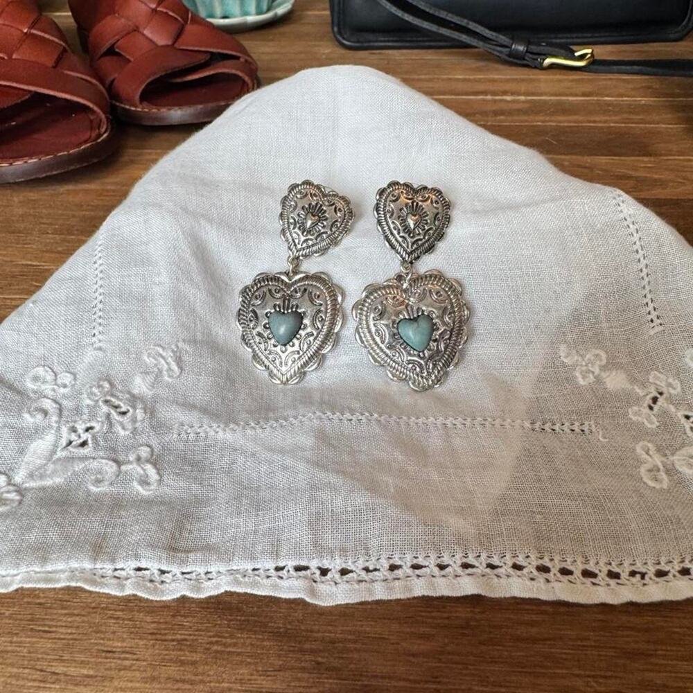 Western Heart Drop Filigree and turquoise earrings